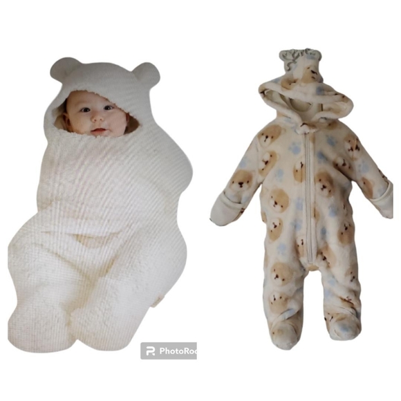 0-3 Months Swaddle Bunting Snow Suit Winter Coat Feet Footed Feetie Hooded - Picture 1 of 16